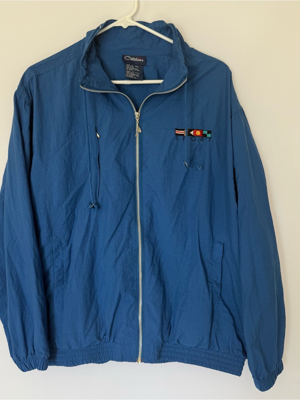 Vintage Catalina Blue Zip-Front Nylon Windbreaker with Embroidered Detail